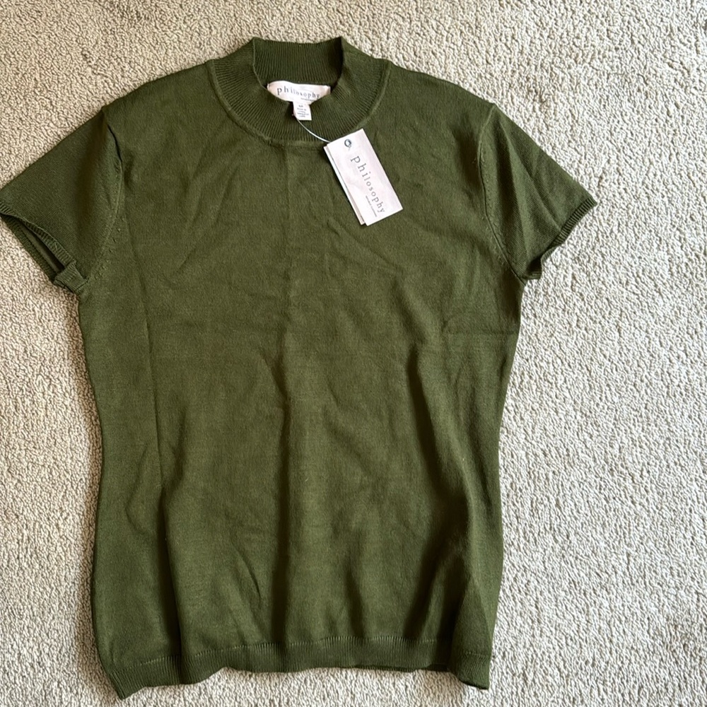Philosophy sweater knit olive green top. Size S nwt